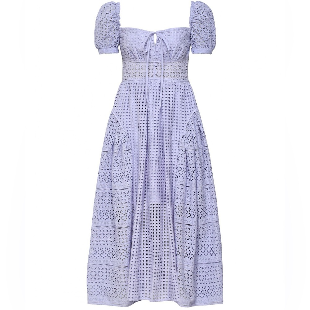 Self-Portrait Purple Midi Dress with Intricate Lace Design
